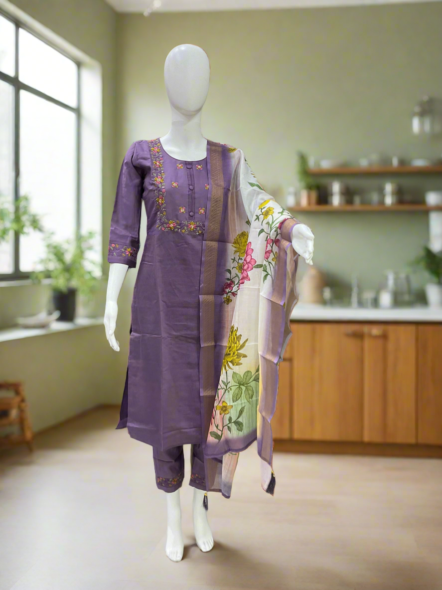 Silk Suit with Thread Work