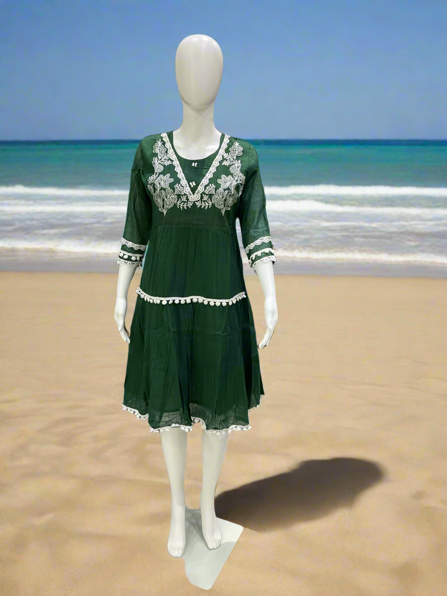 Green One Piece with Thread Work